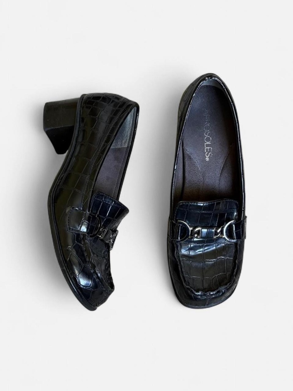 Aérosoles Croc-Embossed Leather Block Heel Loafers Size 6